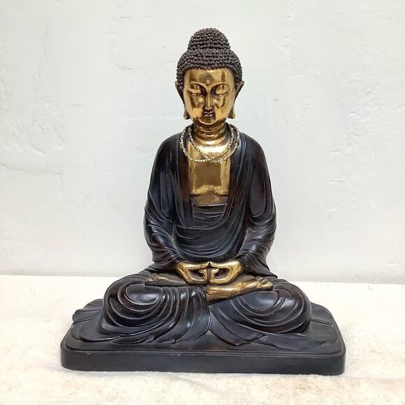BUDDHA SCULPTURE GOLD LEAF ACCENT BEAUTIFUL SERENE FACE - Picture 1 of 3